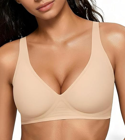 Women Seamless Wireless Push Up Bras Deep V No Underwire Supportive Everyday Bra Full Coverage Plunge Bralettes