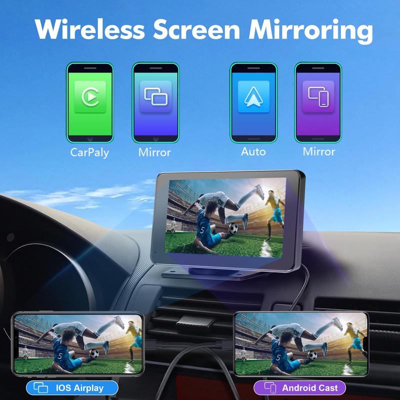 PASLDA 2026 Upgraded Wireless CarPlay Screen for iPhone & Android, Portable CarPlay Display for In-Car Entertainment